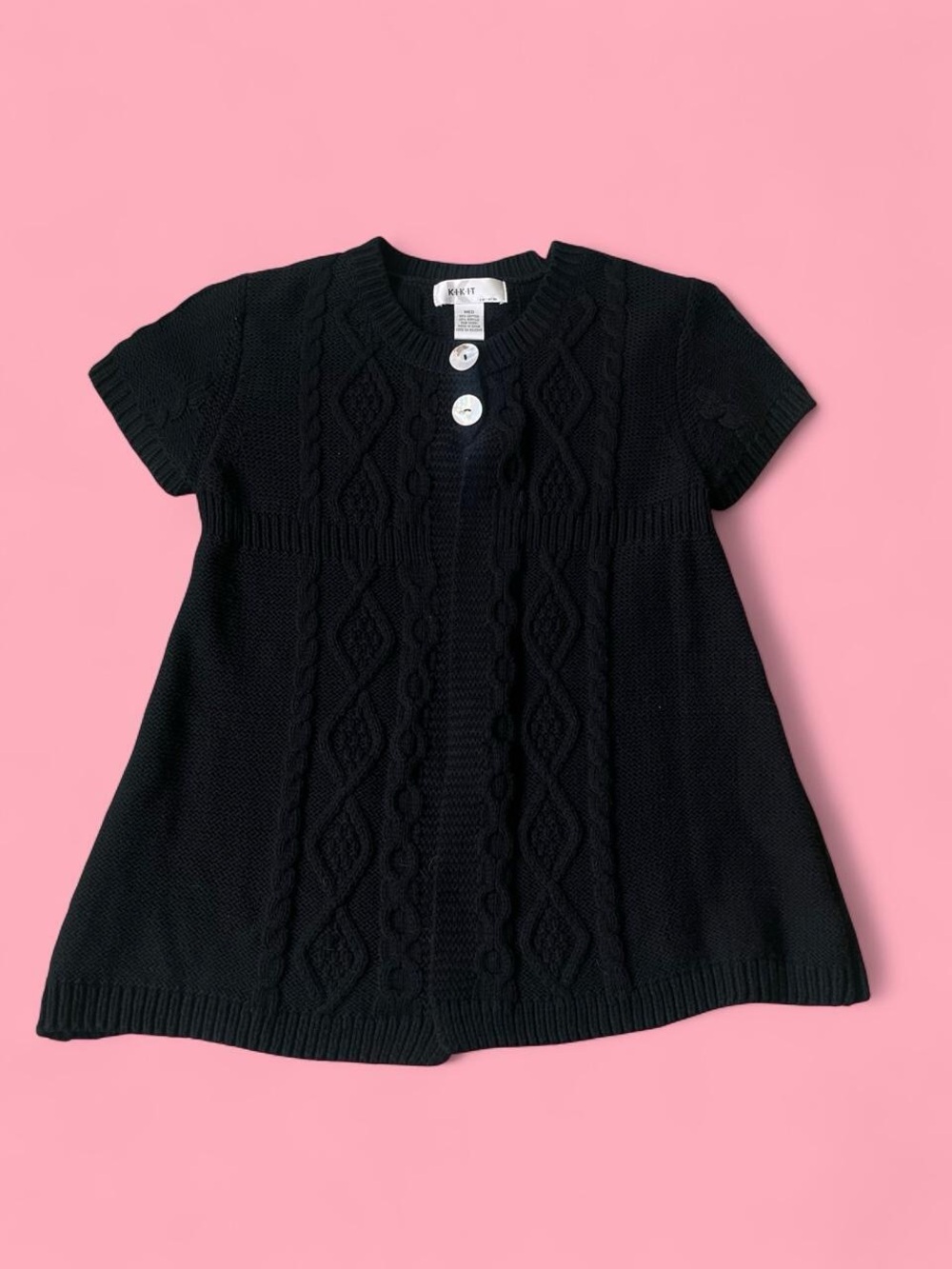Girls' Short-Sleeve Cable Knit Top - Black